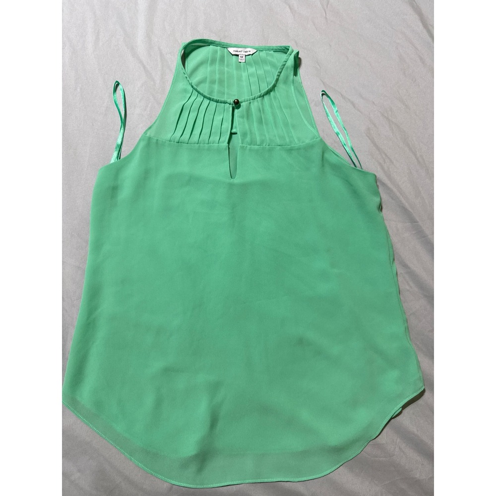 Naked Zebra Green Pleated Keyhole Sleeveless Halter Blouse